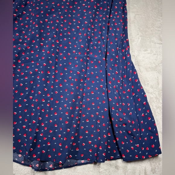 Talbots Navy Blue Red Heart Print XO Midi Slip Skirt Size 8 - Picture 7 of 16